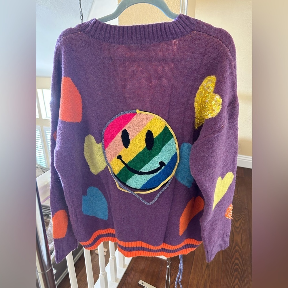 Smiley face cardigan 2 colors are available—- purple color